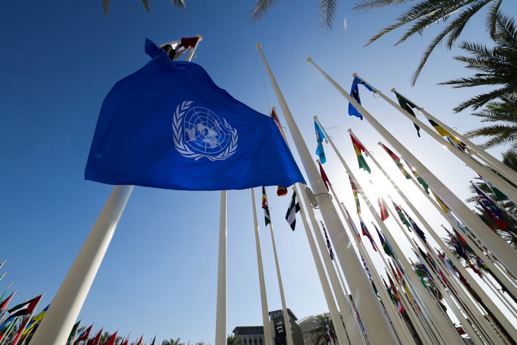 United Nations and multi-national flags